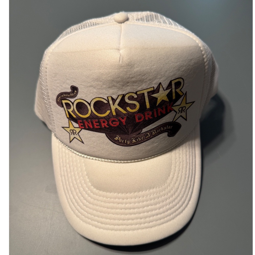 Rockstar Energy Drink White Trucker Hat Snapback Nissun Cap Rockstar Logo